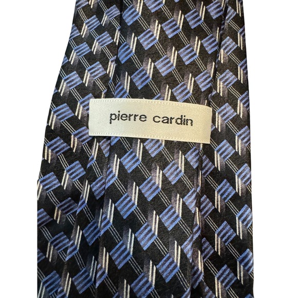 90s Vintage Blue Silver Geometric Pierre Cardin 100% Silk Neck Tie 4‎ inches Y2K - Picture 2 of 4